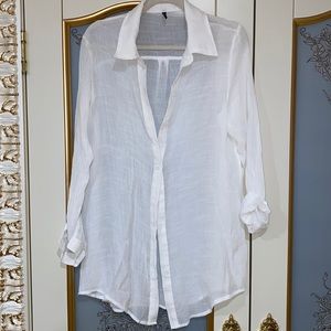 Pretty Little Thing White Linen Look Button Down